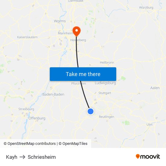 Kayh to Schriesheim map