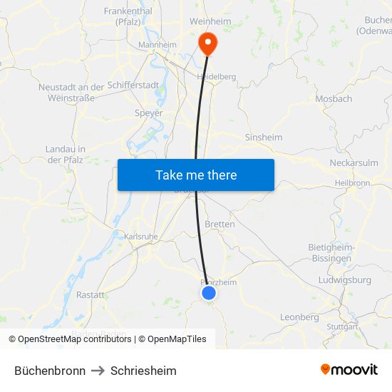 Büchenbronn to Schriesheim map