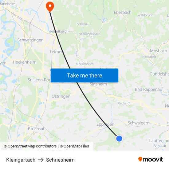 Kleingartach to Schriesheim map