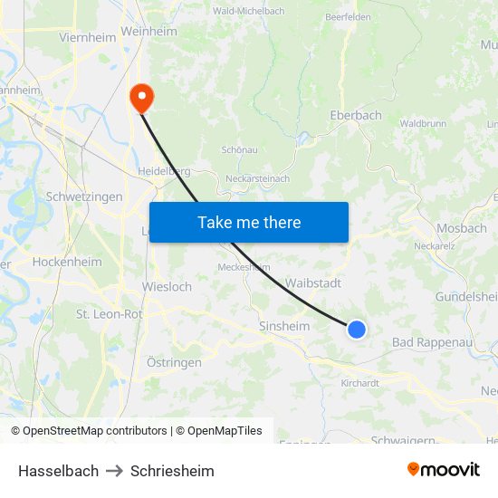 Hasselbach to Schriesheim map