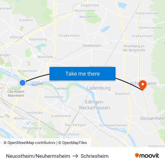 Neuostheim/Neuhermsheim to Schriesheim map