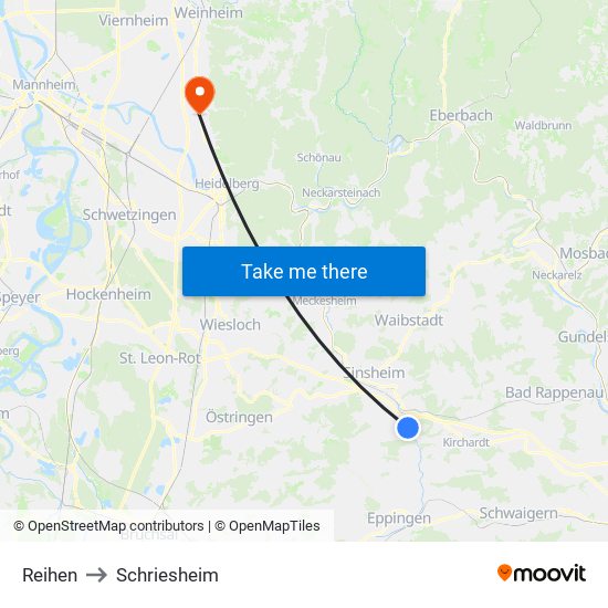 Reihen to Schriesheim map