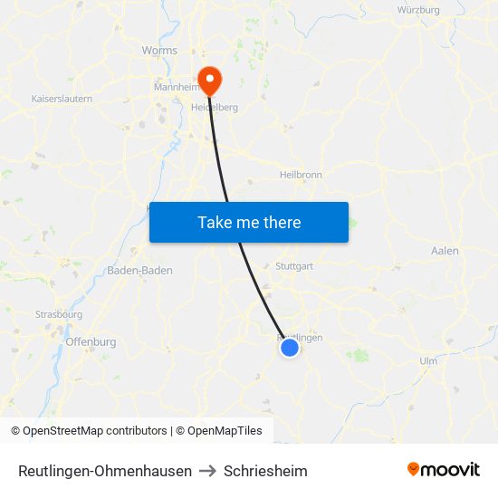 Reutlingen-Ohmenhausen to Schriesheim map