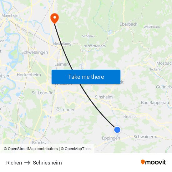Richen to Schriesheim map