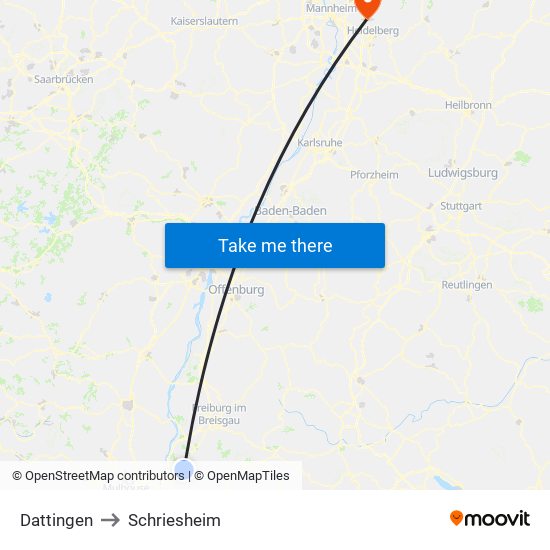 Dattingen to Schriesheim map