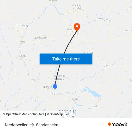 Niederweiler to Schriesheim map