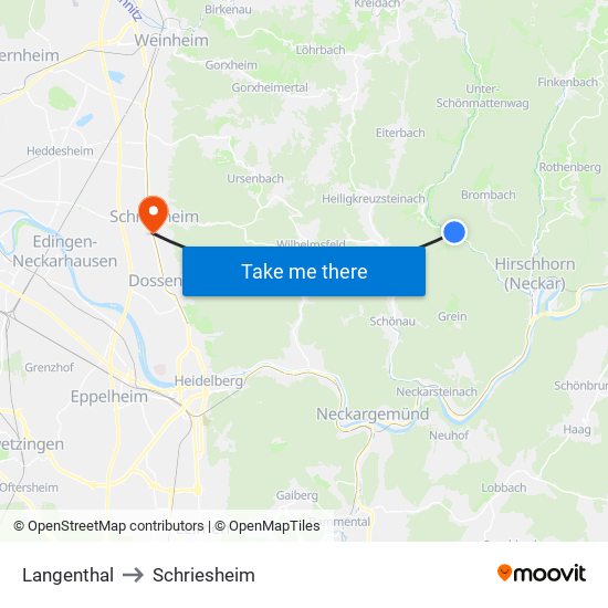 Langenthal to Schriesheim map