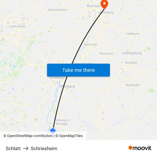 Schlatt to Schriesheim map