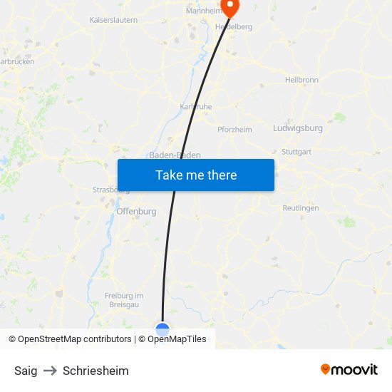 Saig to Schriesheim map