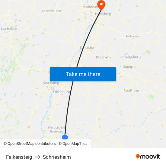 Falkensteig to Schriesheim map
