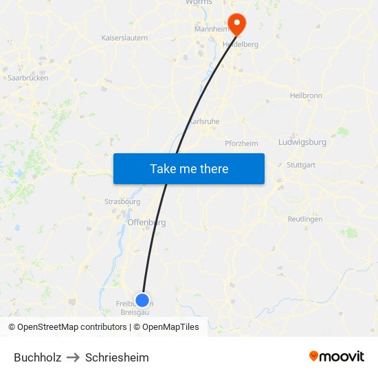 Buchholz to Schriesheim map
