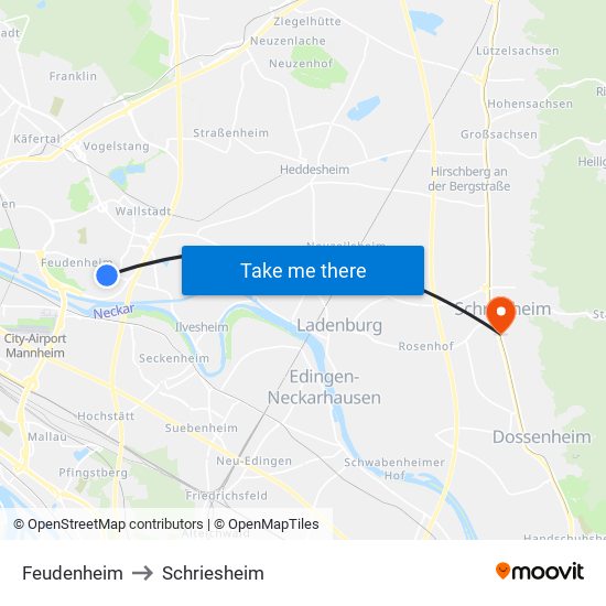 Feudenheim to Schriesheim map