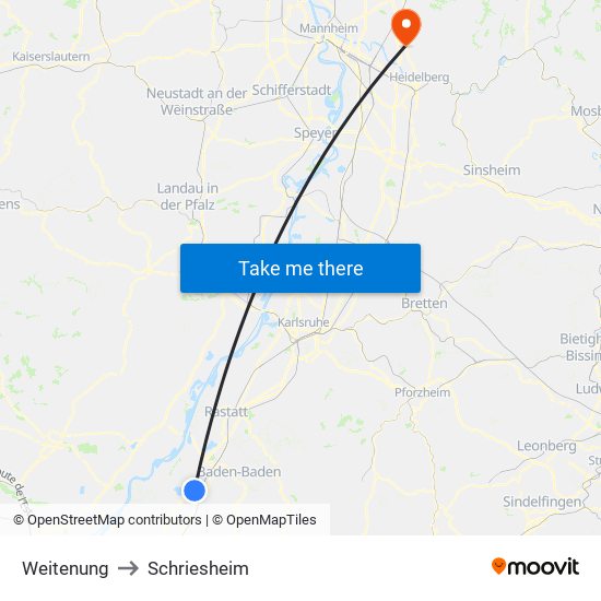 Weitenung to Schriesheim map