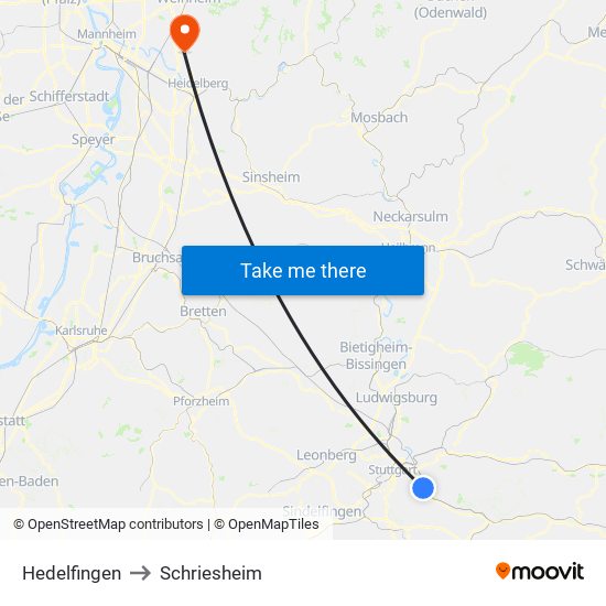 Hedelfingen to Schriesheim map