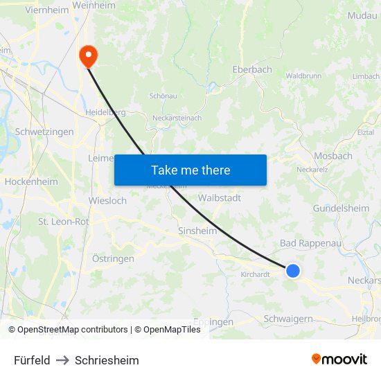 Fürfeld to Schriesheim map