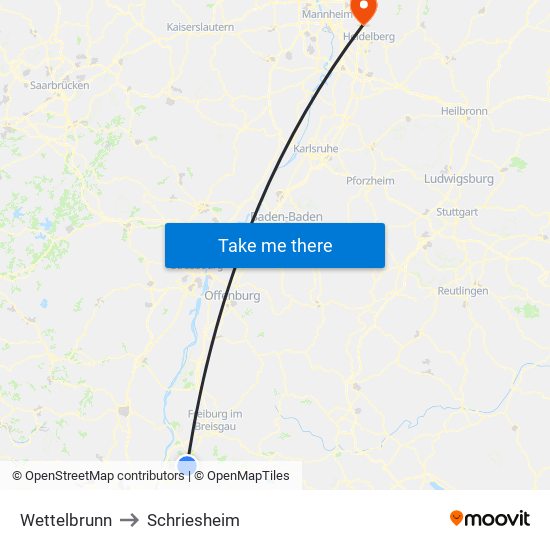 Wettelbrunn to Schriesheim map