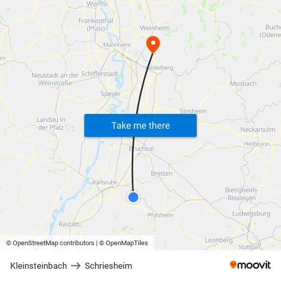 Kleinsteinbach to Schriesheim map
