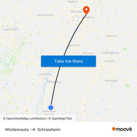 Windenreute to Schriesheim map