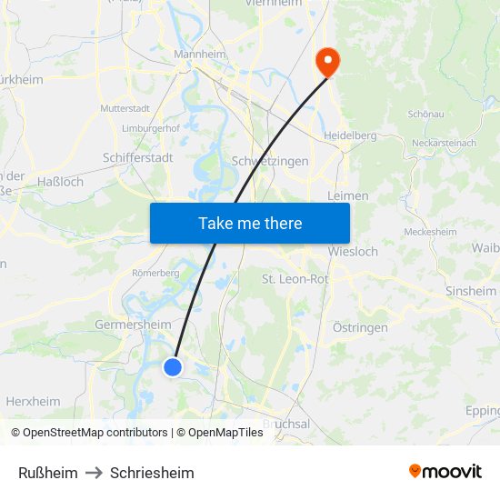 Rußheim to Schriesheim map