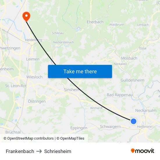 Frankenbach to Schriesheim map