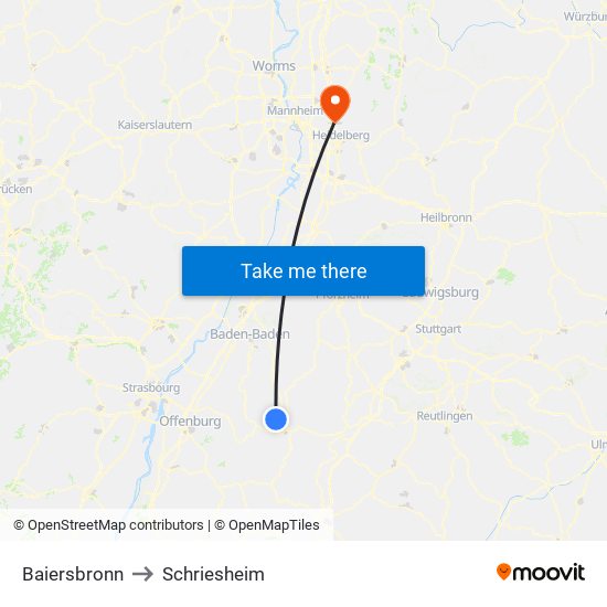 Baiersbronn to Schriesheim map