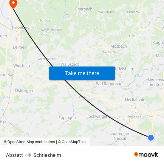 Abstatt to Schriesheim map