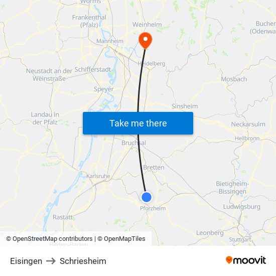 Eisingen to Schriesheim map
