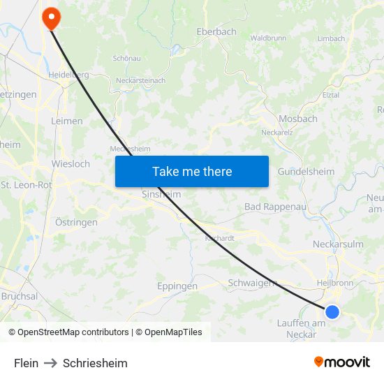 Flein to Schriesheim map