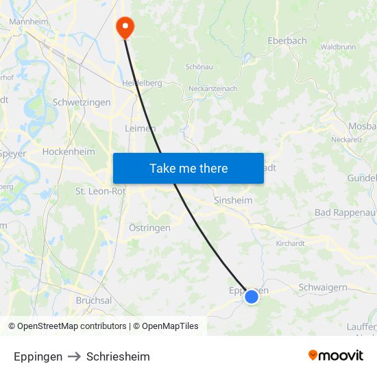 Eppingen to Schriesheim map