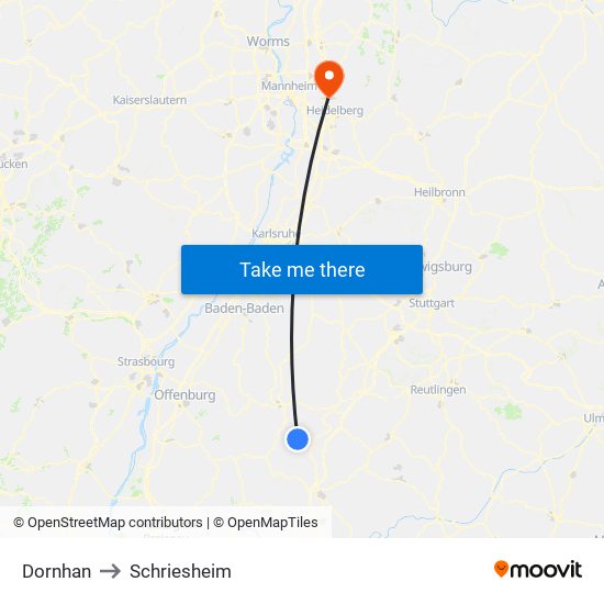 Dornhan to Schriesheim map