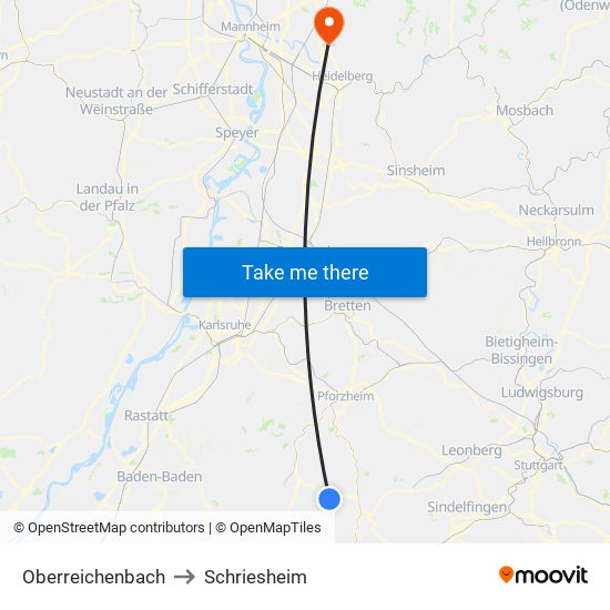 Oberreichenbach to Schriesheim map