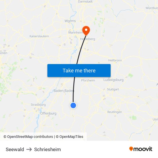 Seewald to Schriesheim map