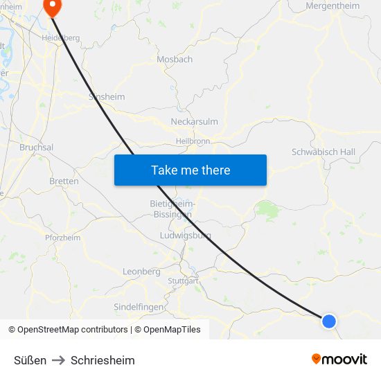 Süßen to Schriesheim map