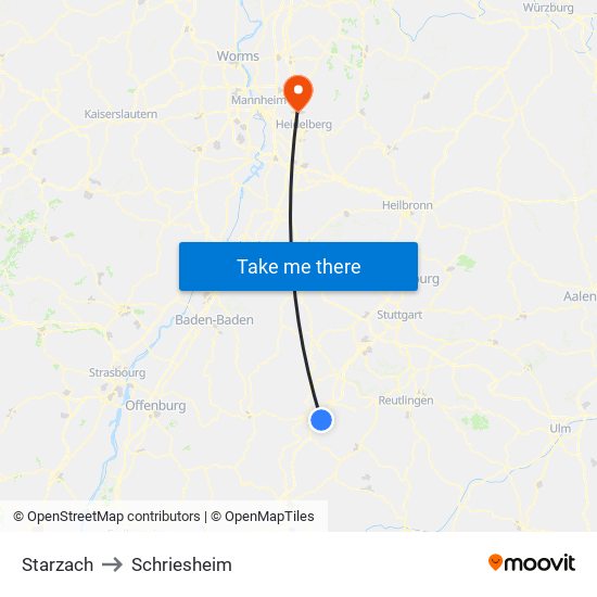 Starzach to Schriesheim map