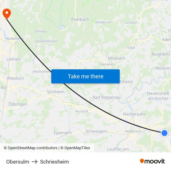 Obersulm to Schriesheim map