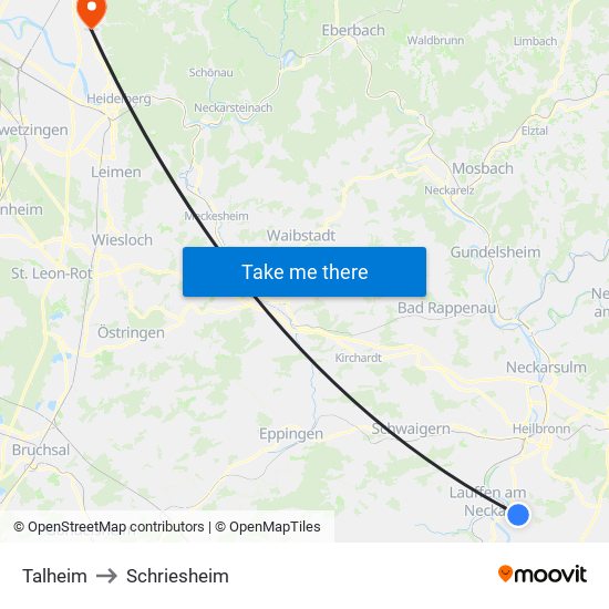 Talheim to Schriesheim map