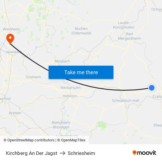 Kirchberg An Der Jagst to Schriesheim map