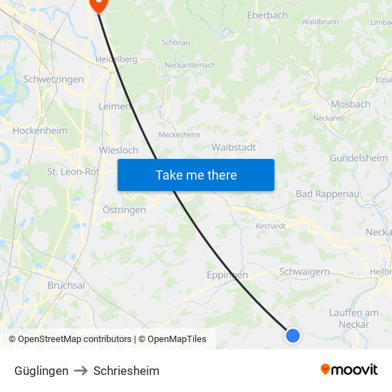 Güglingen to Schriesheim map