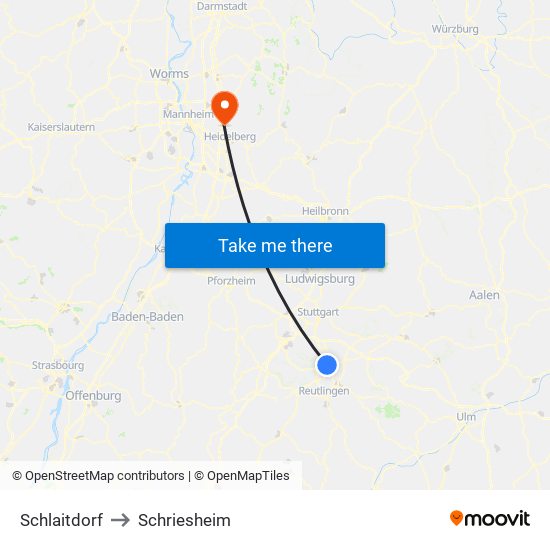 Schlaitdorf to Schriesheim map