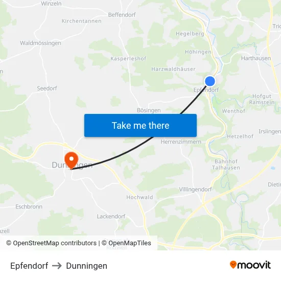 Epfendorf to Dunningen map