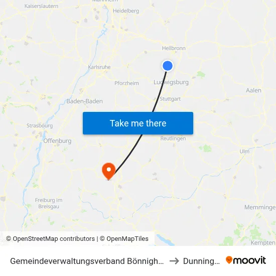 Gemeindeverwaltungsverband Bönnigheim to Dunningen map