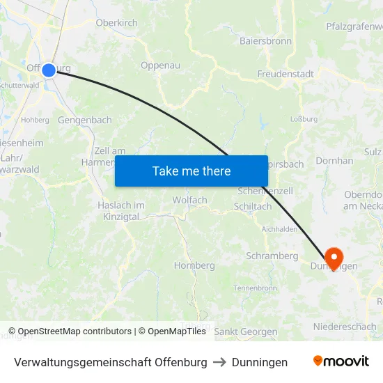 Verwaltungsgemeinschaft Offenburg to Dunningen map