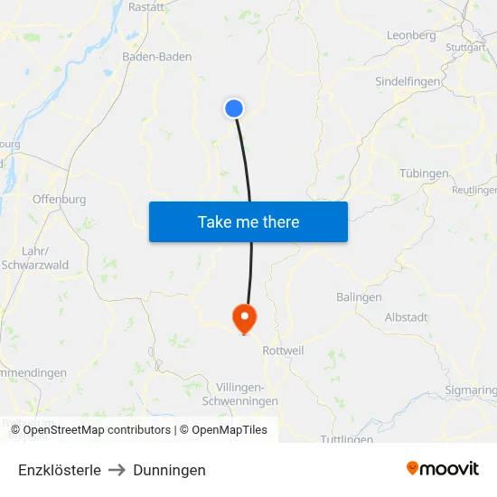 Enzklösterle to Dunningen map