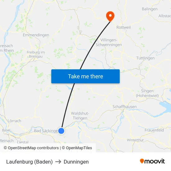 Laufenburg (Baden) to Dunningen map