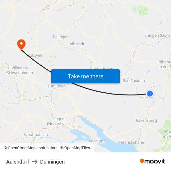 Aulendorf to Dunningen map