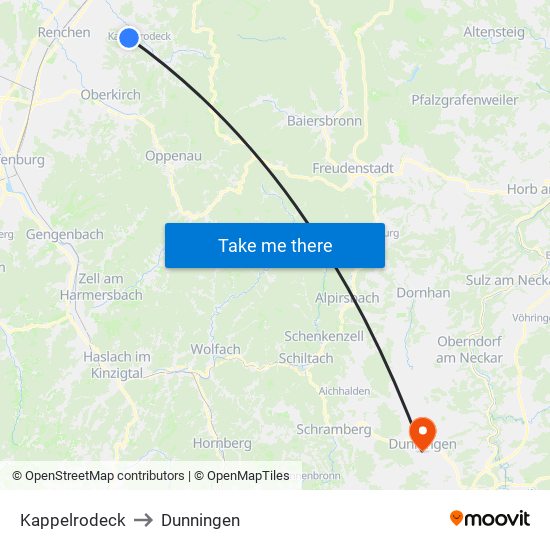 Kappelrodeck to Dunningen map