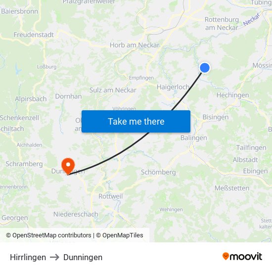 Hirrlingen to Dunningen map