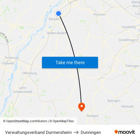Verwaltungsverband Durmersheim to Dunningen map
