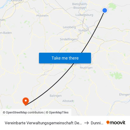 Vereinbarte Verwaltungsgemeinschaft Der Stadt Backnang to Dunningen map