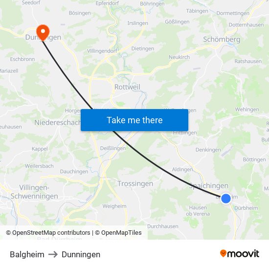 Balgheim to Dunningen map
